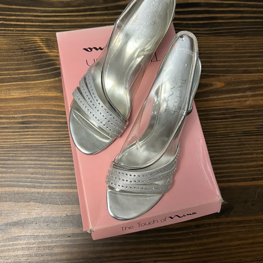 Touch of Nina Silver Heels with Shimmering Elegance